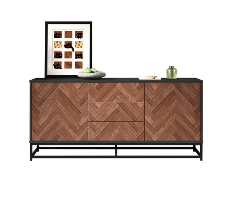 Meuble De Salon-avec 3 Tiroirs-buffet Avec Séparateurs Réglable-bois + Noir