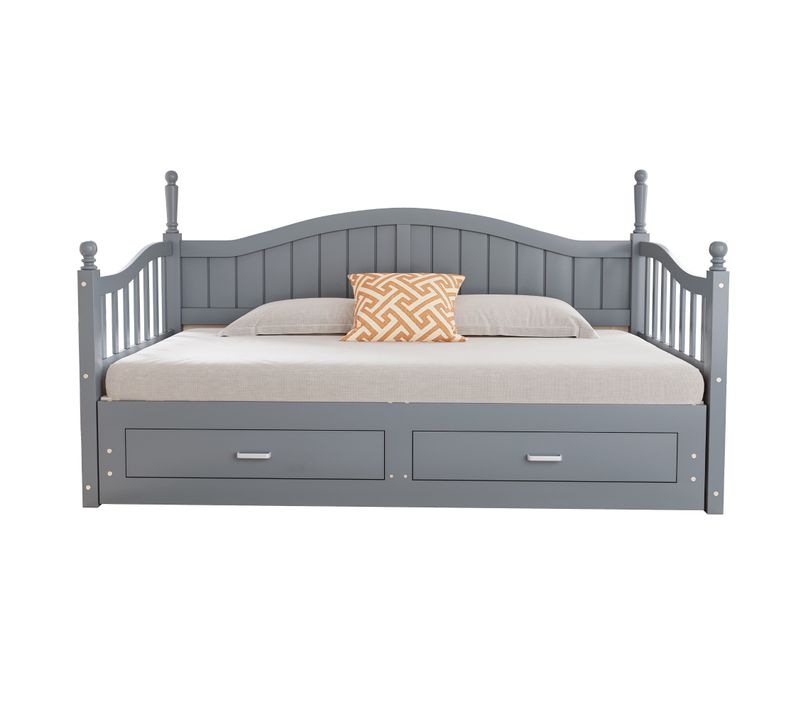 Lit Gigogne 90*190cm-lit Enfant Avec Colonnes Romaines-canapé-lit Avec Tiroirs-en Pin-gris