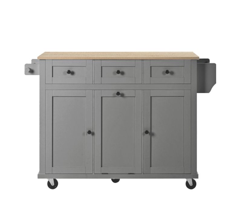 Îlot De Cuisine Extensible à Roulettes-avec Compartiment Poubelle-cuisine Et Salle à Manger-gris