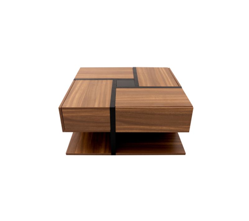 Table Basse 78 X 78 X 36 Cm-avec 4 Tiroirs-espace De Rangement En Dessous-en Bois