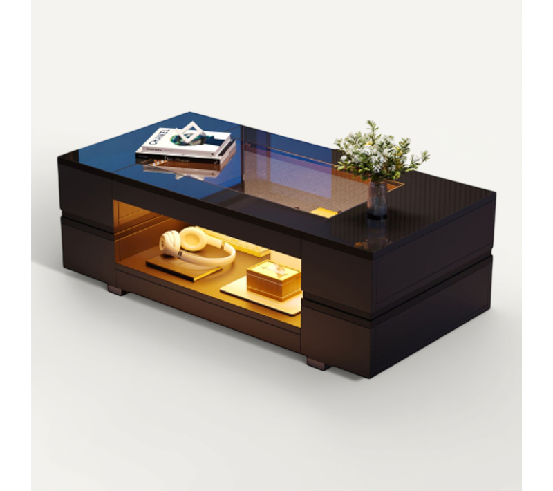 Table Basse LED Avec Contrôle-table Design Creuse à Double Couche-adaptée Aux Fêtes，salons-noir