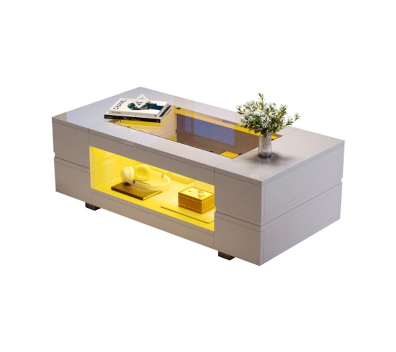 Table Basse LED Avec Contrôle-table Design Creuse à Double Couche-adaptée Aux Fêtes，salons-blanc