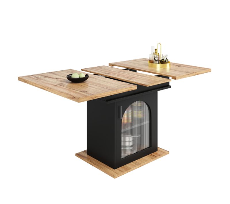 Table De Salle à Manger Extensible-table à Manger à Trois Étagères-6-8 Personnes-naturel Et Noir