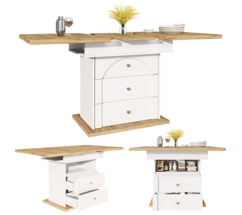 Table à Manger Extensible-table De Cuisine Gain De Place-pour 4 à 6 Personnes- Blanc