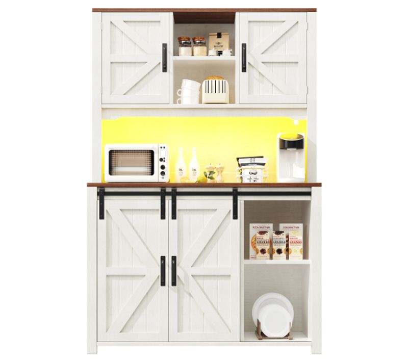 Buffet De Cuisine Avec LED Musicale-meubles De Cuisine Avec Portes Coulissantes-buffets Hauts-blanc