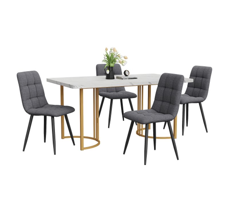 Ensemble De Salle à Manger 5 Pièces : Table Et 4 Chaises En Lin-table De Cuisine-mdf-Blanc