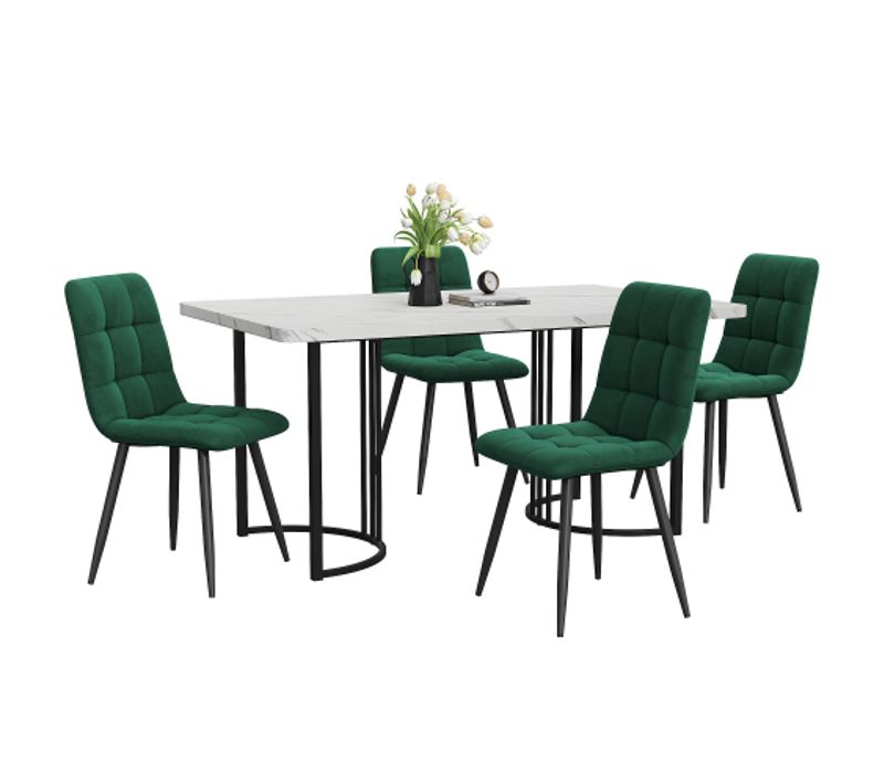 Ensemble De Salle à Manger 5 Pièces : Table Et 4 Chaises En Velours-table De Cuisine-mdf-blanc