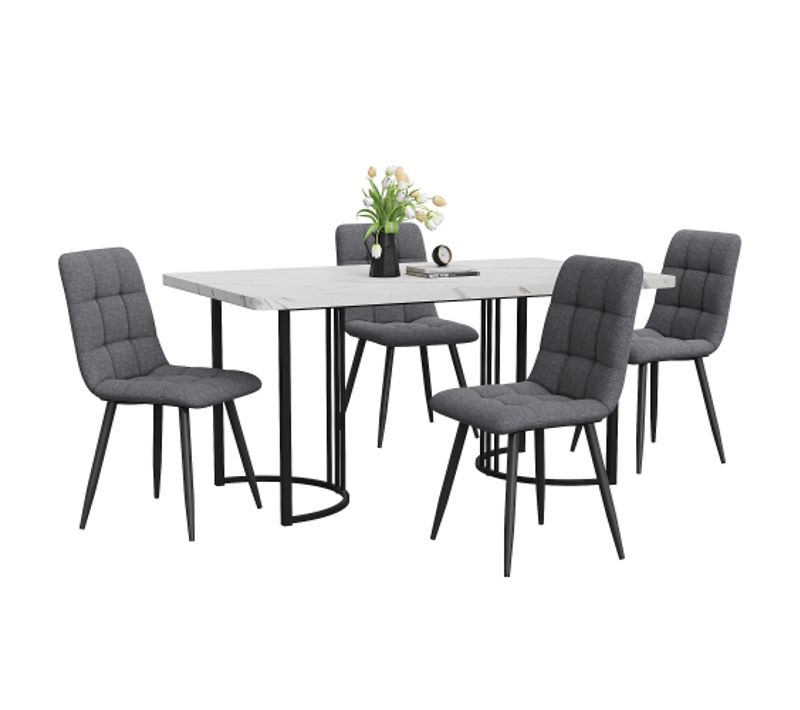 Ensemble De Salle à Manger 5 Pièces : Table Et 4 Chaises En Lin-table De Cuisine-mdf-blanc