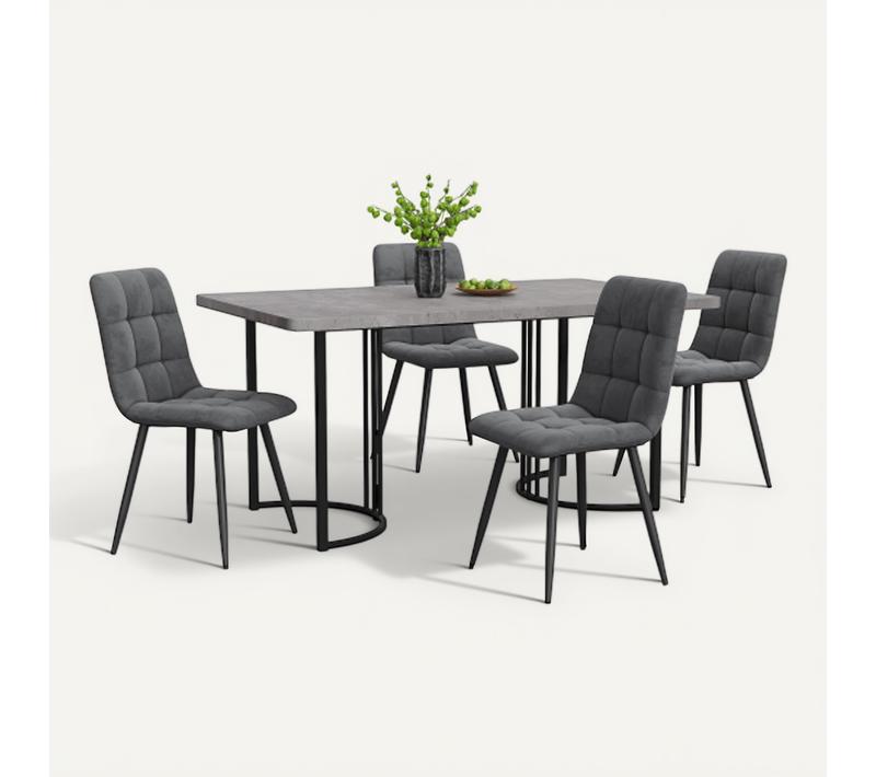 Ensemble De Salle à Manger 5 Pièces : Table Et 4 Chaises En Velours-table De Cuisine-mdf-gris