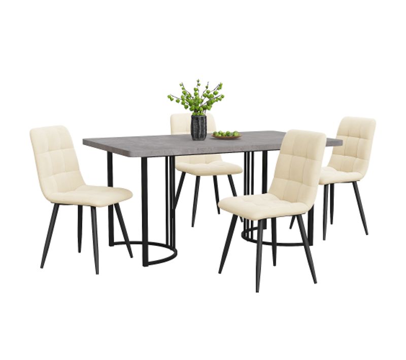 Ensemble De Salle à Manger 5 Pièces : Table Et 4 Chaises En Velours-table De Cuisine-mdf-gris