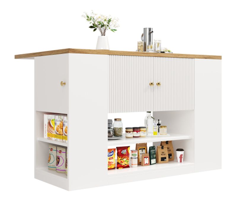 Îlot De Cuisine-placards-meubles De Cuisine Avec Tiroirs Et Étagères-table Extensible-blanc