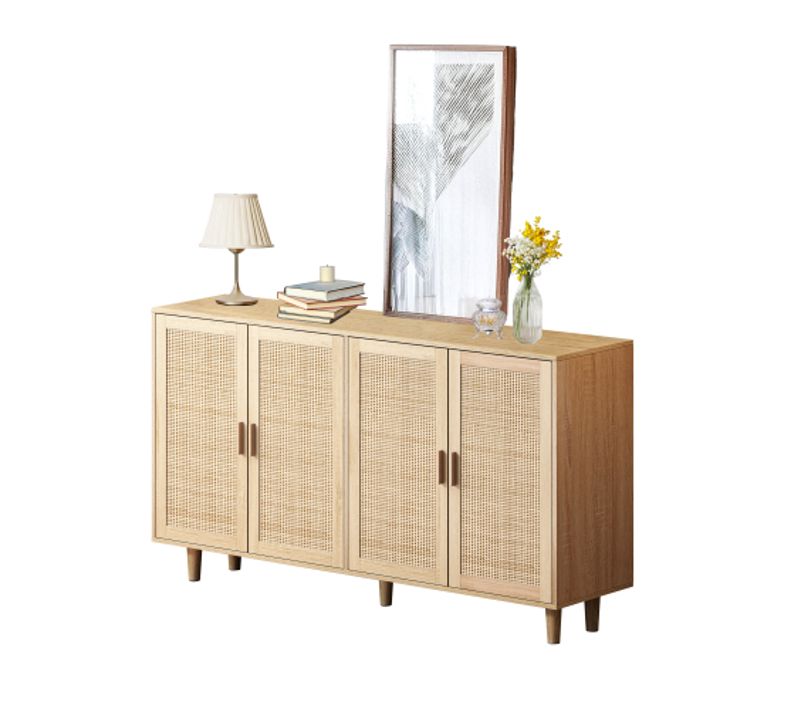 Buffet de rangement 158 cm-En rotin à 4 portes-Pour Chambre, Salon, Bureau-Bois