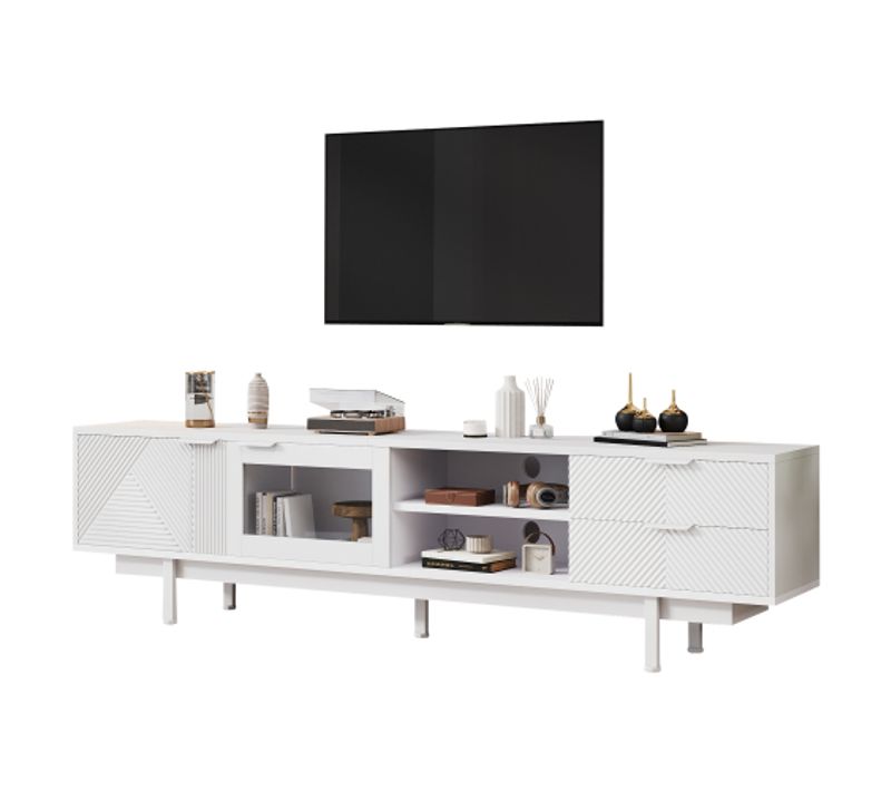 Meuble TV-meubles De Salon-tv 80 Pouces-meuble Bas Avec 2 Portes Et 2 Tiroirs-blanc