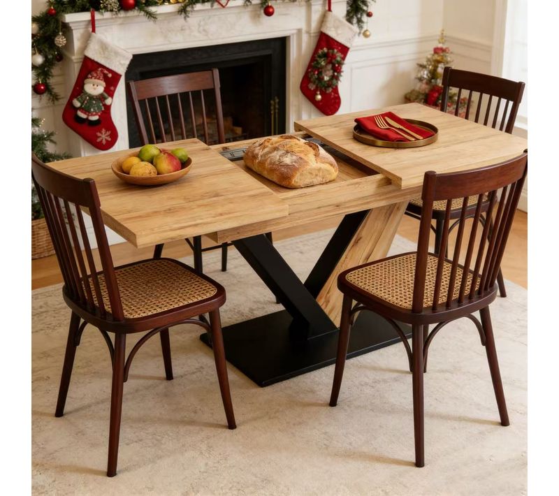 Table à Manger Extensible-4-6 Personnes-120-160 cm-Piètement en V-Naturel