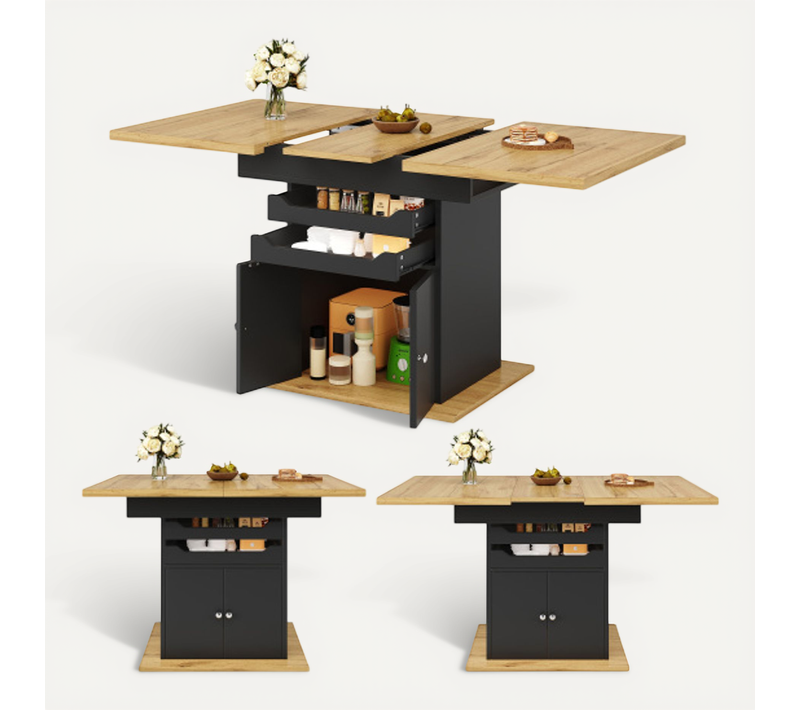 Table De Salle à Manger Extensible-idéale Pour La Salon-longueur Extensible Jusqu'à 140 Cm-noir