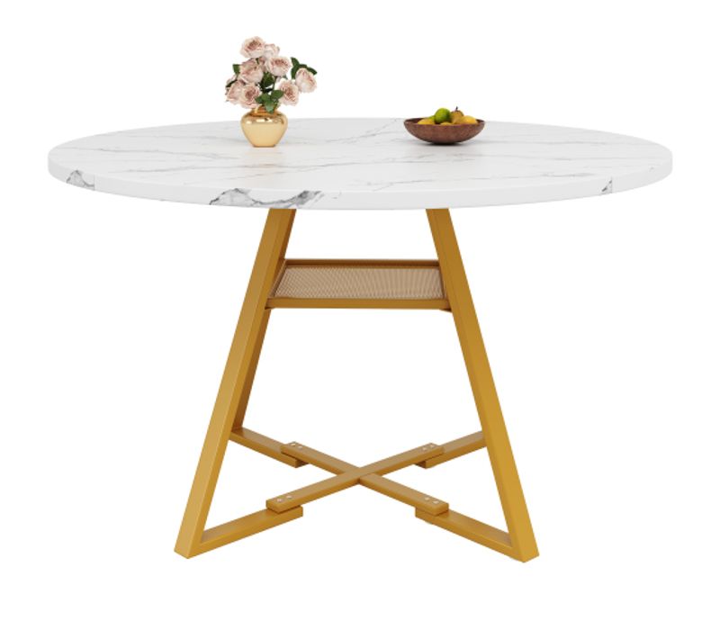 Table à Manger Ronde (1 Pièce)-table De Cuisine-table De Petit-déjeuner-aspect Marbre Noir Et Blanc