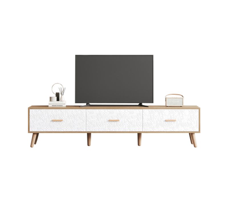 Meuble TV Bas Vintage-style Vintage-avec Porte Blanche Veinée-meubles De Salone 150cm-en Bois Clair