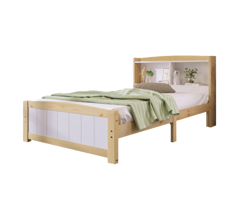 Lit Simple 90 X 200 Cm-lit En Bois-lit Enfant-lit Adolescent-naturel Et Blanc