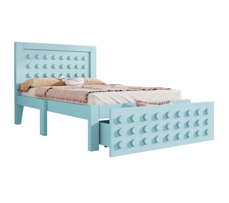 Lit Simple 90x200 Cm-lit Enfant/ado-avec Tiroirs Et Rangement Sous Le Lit-bleu