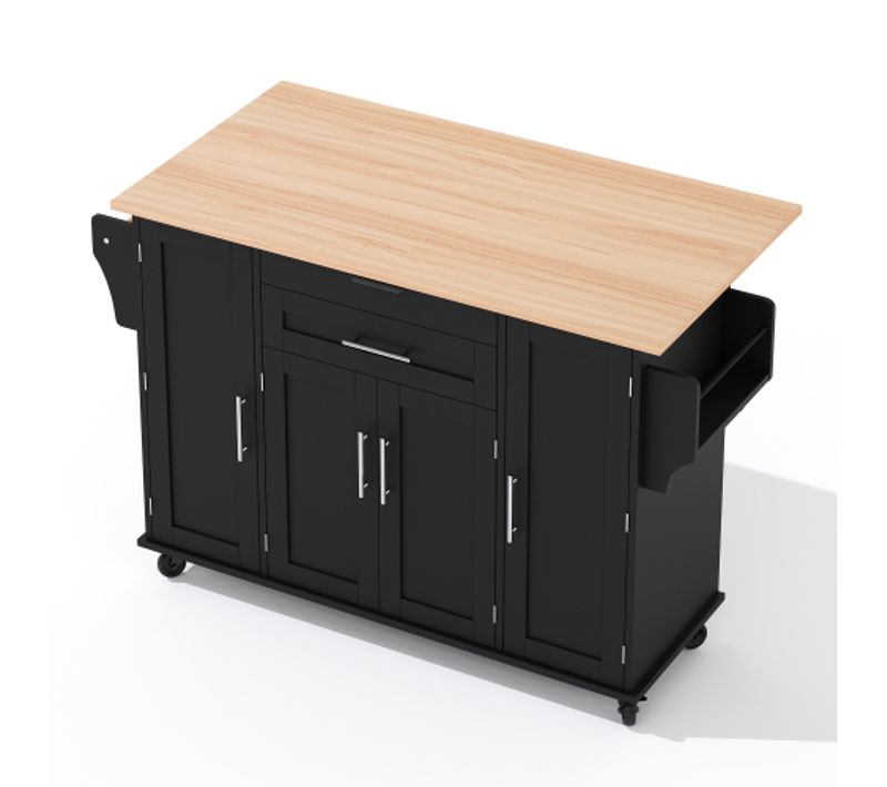 Îlot De Cuisine Mobile Avec Rangement-étagères Réglables-meuble De Cuisine-desserte-noir