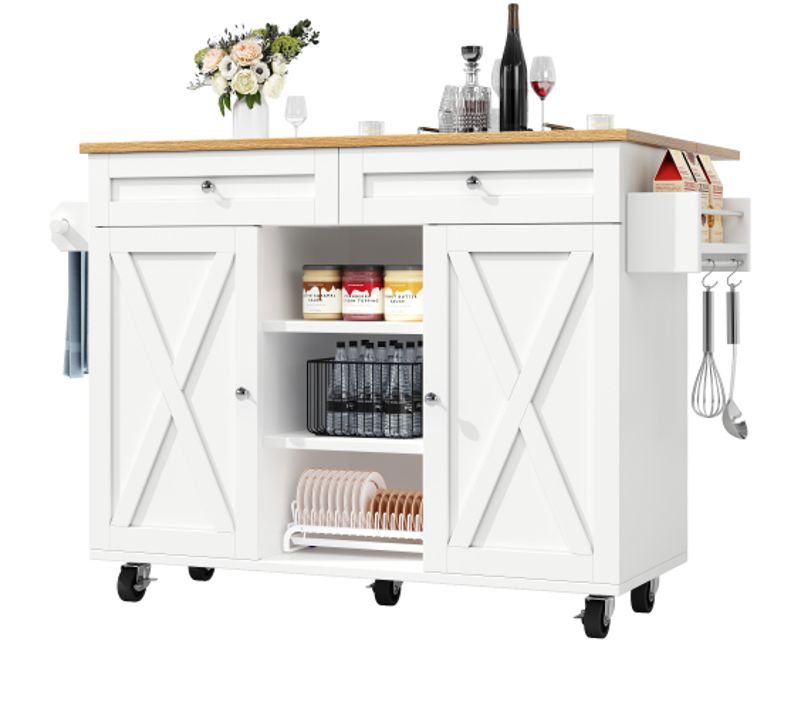 Îlot De Cuisine-meuble De Cuisine-table à Manger Multifonctionnelle Avec Rangements-desserte-blanc