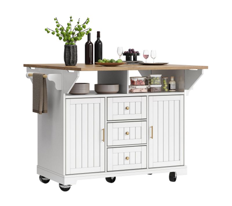 Îlot De Cuisine Avec Rangement-meuble De Cuisine-extensible Des Deux Côtés-desserte-blanc