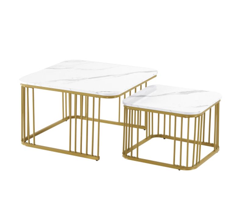 Ensemble De 2 Tables Basses Carrées-marbre Brillant-salon-blanc