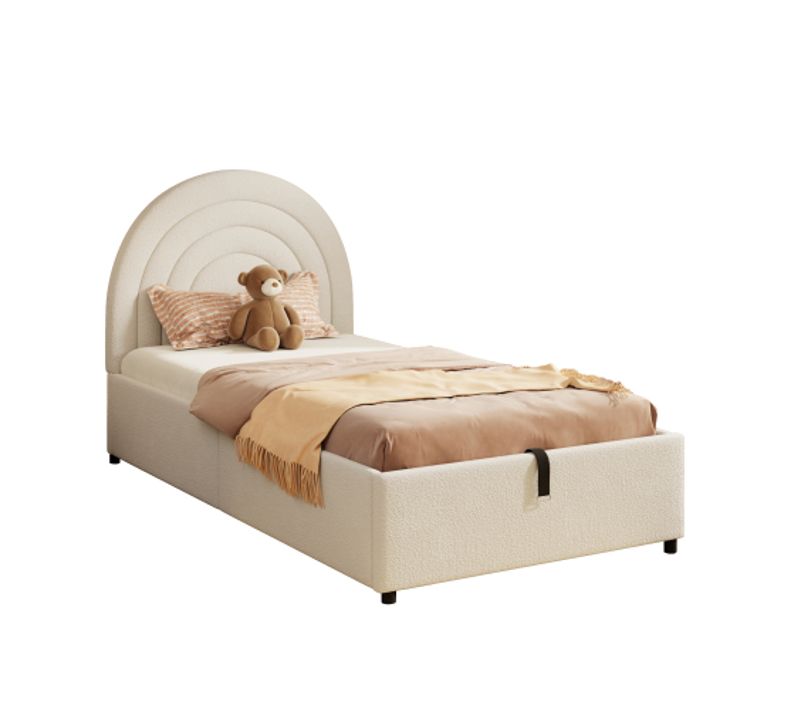 Lit Rembourré 90 X 200 Cm-lit Enfant-lit Simple-lit Junior-lattes En Bois-beige