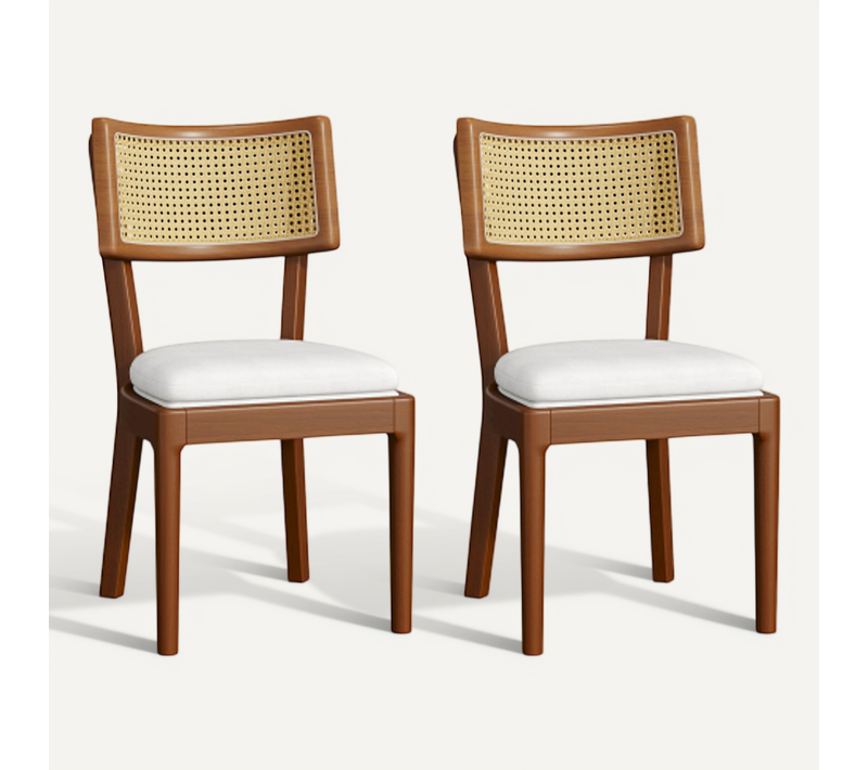 2 Chaises De Salle à Manger-en Bois Massif-avec Dossiers En Rotin-bois-foncé