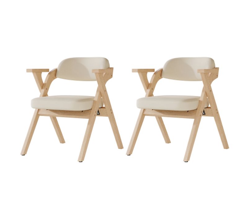 2 Chaises De Salle à Manger Pliantes-en Bois Massif-confortables Et Respirantes-lin-beige