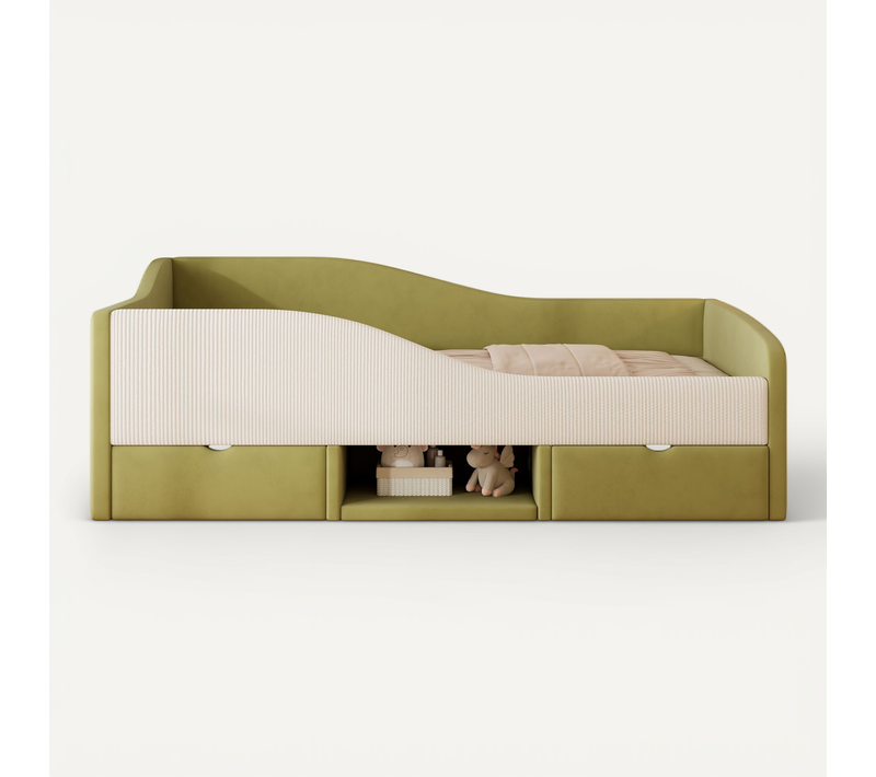 Lit Enfant 90x190 Cm Lit Rembourré Canapé-lit Avec Barrière,vert