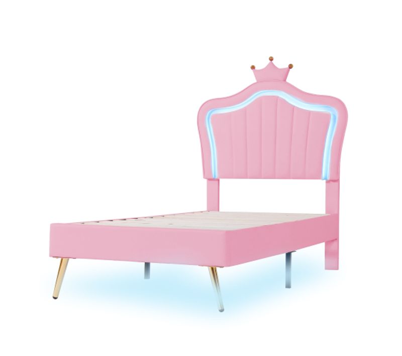 Lit Enfant 90x200 Cm-lit Simple-en Cuir Pu-avec Lumières LED-rose