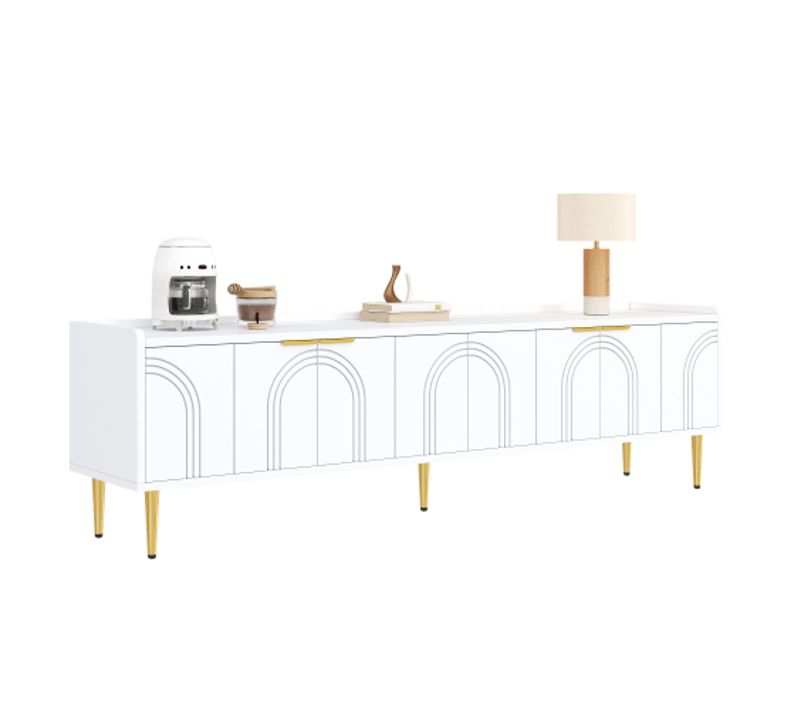 Meuble TV-avec Porte Texturée-meubles De Salon 170x35x47,5 Cm-blanc