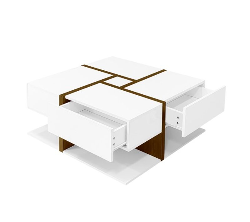 Table Basse 78 X 78 X 36 Cm-avec 4 Tiroirs-espace De Rangement En Dessous-en Bois