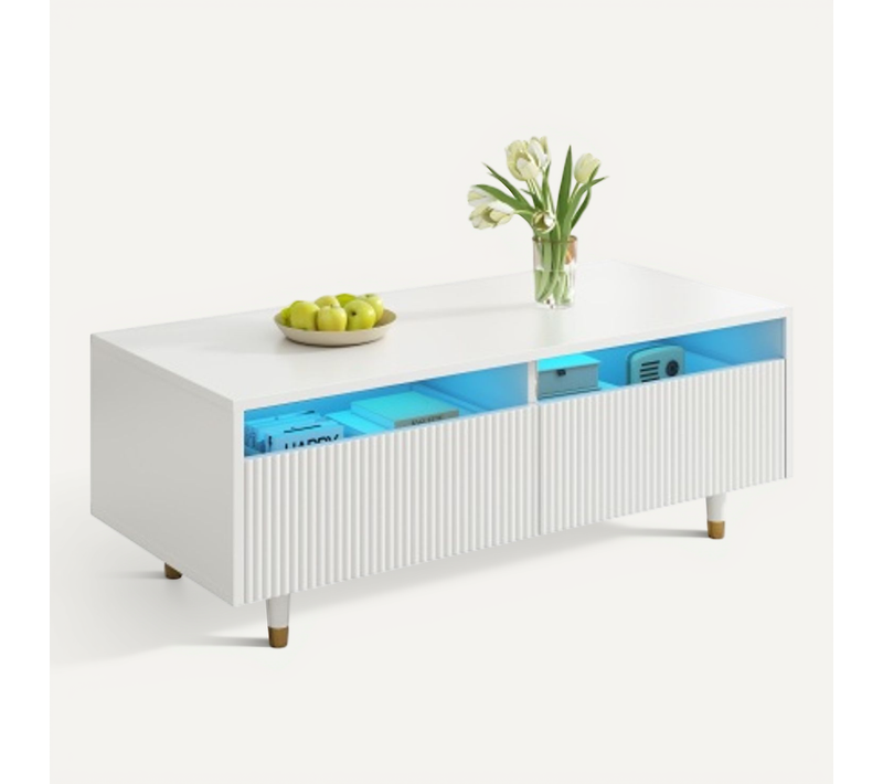 Table Basse Rectangulaire - Table à Café LED - Table De Salon - Scandinave Nordique-blanc