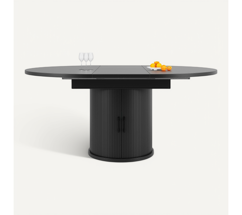 Table De Salle à Manger Extensible-table De Cuisine-table Ronde Transformable En Ovale-noir