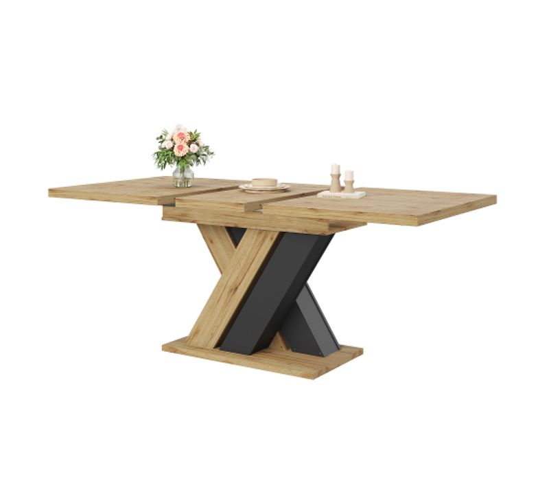 Table De Salle à Manger-Table De Cuisine Extensible-119-158.5cm-Piètement en X -Naturel