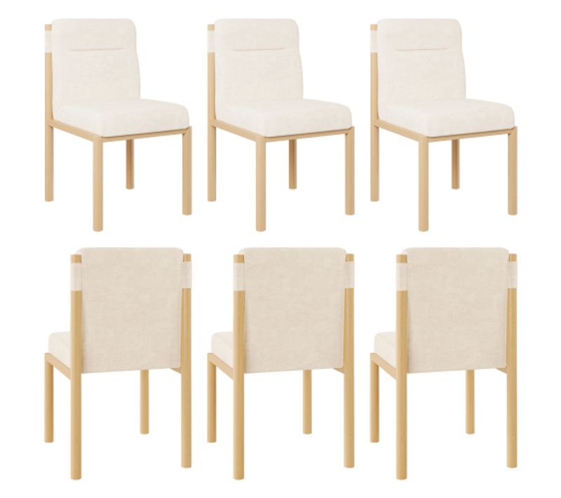6 Chaises De Salle à Manger-structure Effet Chêne Et Assises Rembourrées-tissu Sherpa-beige