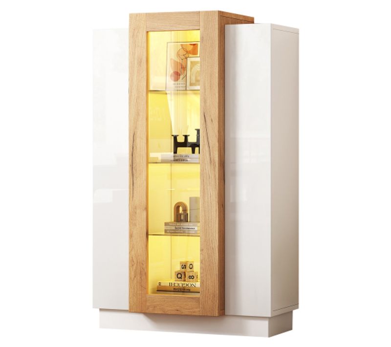 Meuble De Salon 74*40*120cm-vitrine Laquée Brillante Avec Éclairage LED-blanc Et Bois