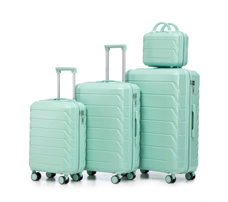 Ensemble De 4 Valises à Roulettes-en Abs–cadenas à Combinaison Intégré Et Trousse De Toilette-rose