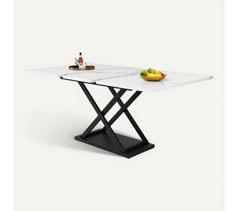 Table à Manger Extensible(120-160 X 80 Cm)-pour La Cuisine Et Le Salon-en Marbre-blanc