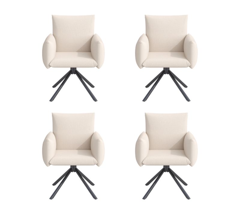 4 Chaises De Table-pivotant à 360°-fauteuil Rembourré-avec 4 Pieds En Métal-en Lin-beige