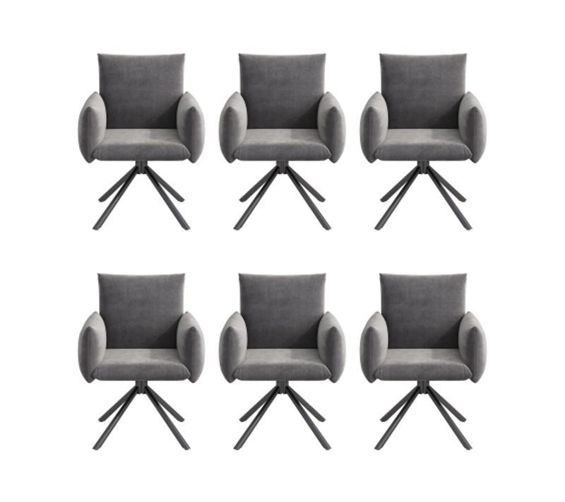 6 Chaises De Table-pivotant à 360°-fauteuil Rembourré-avec 4 Pieds En Métal-en Velours-gris