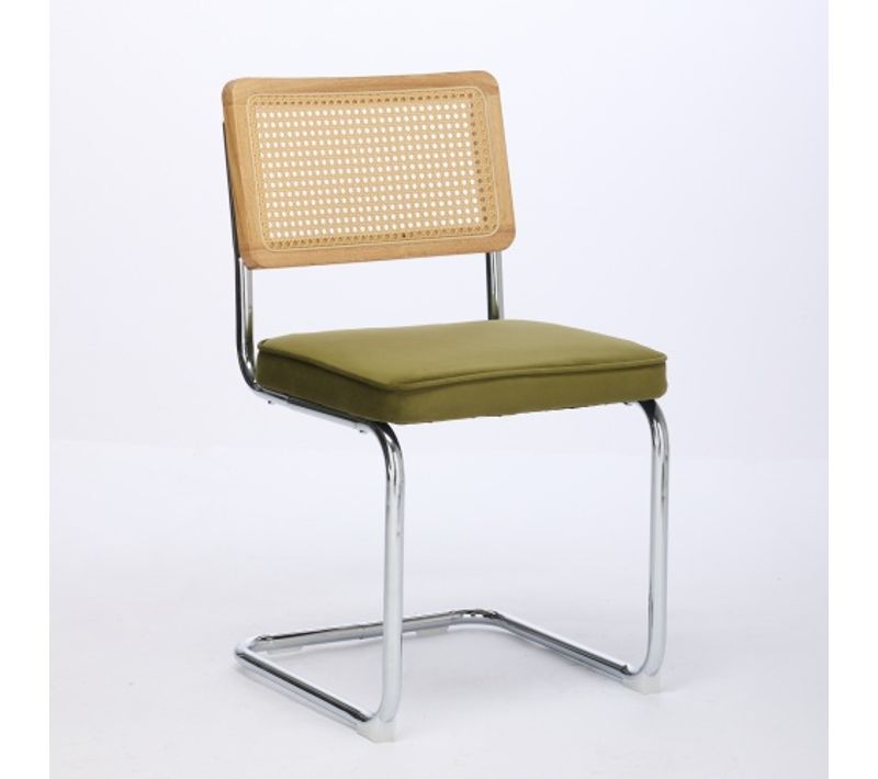 2 Chaises De Table-avec Dossier En Rotin-base En Acier Inoxydable Chromé-vert Olive