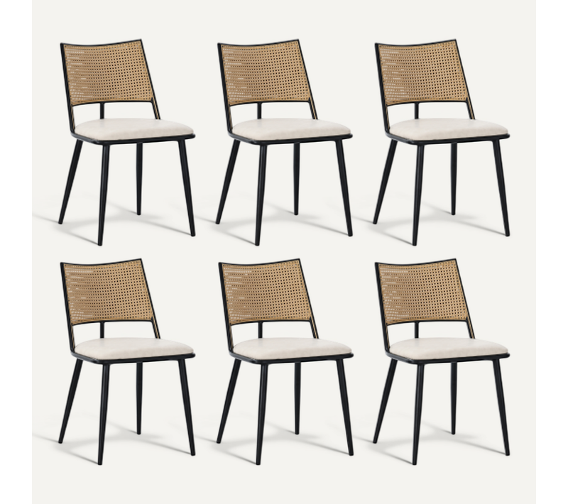6 Chaises De Table-assise En Polyuréthane-dossier En Rotin-pour Salon Ou Chambre-noir