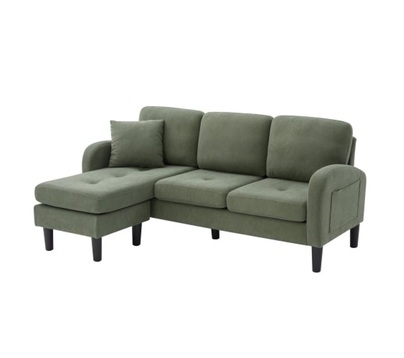 Canapé D'angle-avec Méridienne-canapé 3 Places-en Coton Et Lin-design Modulable-vert