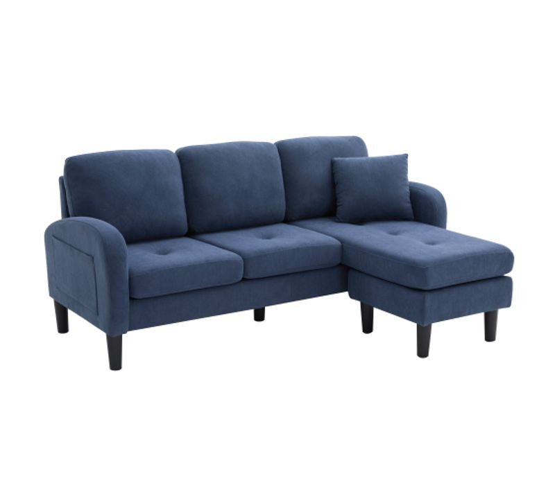 Canapé D'angle-avec Méridienne-canapé 3 Places-en Coton Et Lin-design Modulable-bleu