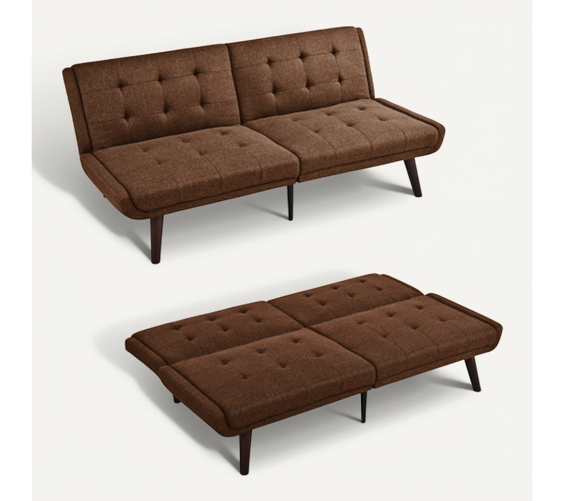 Canapé-lit Futon Pliable-avec Dossier Réglable 5 Positions-canapé 2 Places-marron