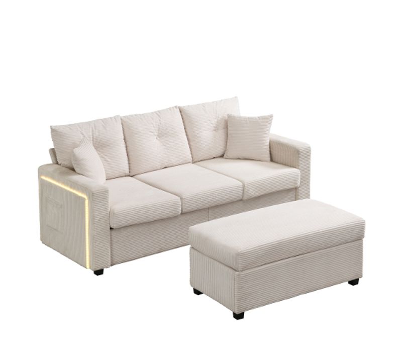 Canapé LED -canapé 3 Places-mobilier De Salon Modulable-robuste En Forme De L-canapé D'angle-beige