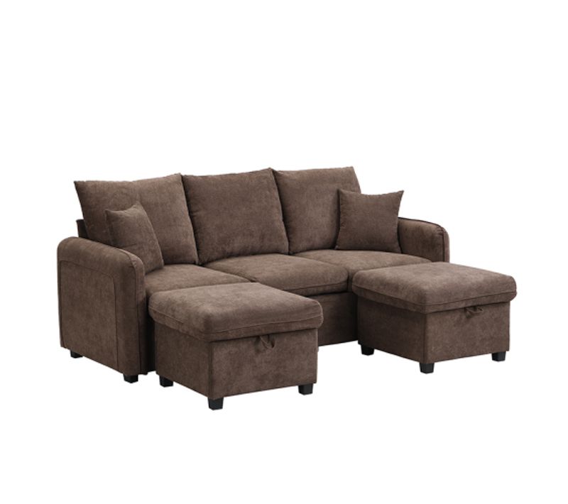 Canapé D'angle-canapé 3 Places-avec Rangement Intégré-canapés Modulable Convertible-brun
